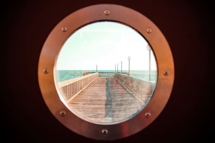 Brown Wood Dock, beach, boardwalk, clouds, daylight, door, indoors HD wallpaper