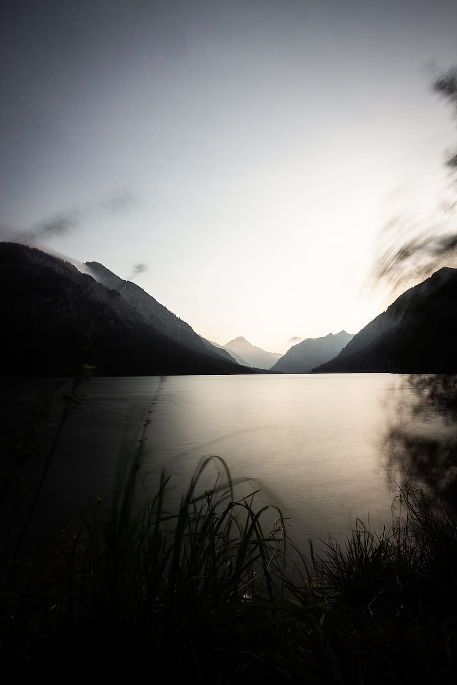 body of water between mountain, austria, travel, tree, forest HD wallpaper