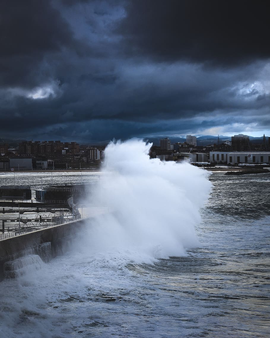 wave, sea, mar, ocean, blue, brave, storm, water, cloud - sky HD wallpaper