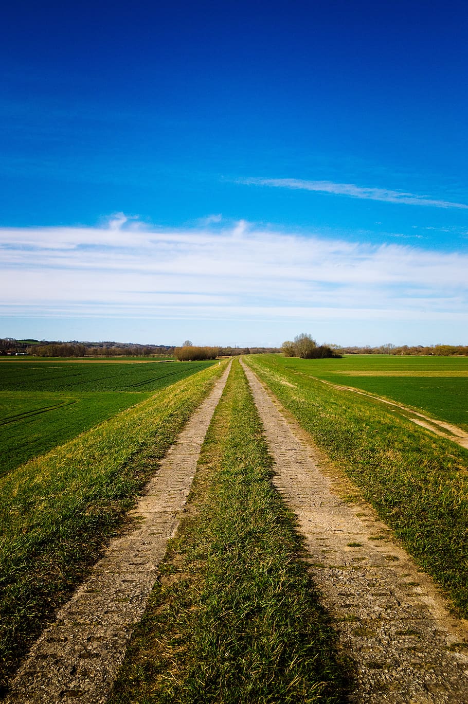 road, sky, landscape, green, travel, clouds, the path, peace of mind HD wallpaper