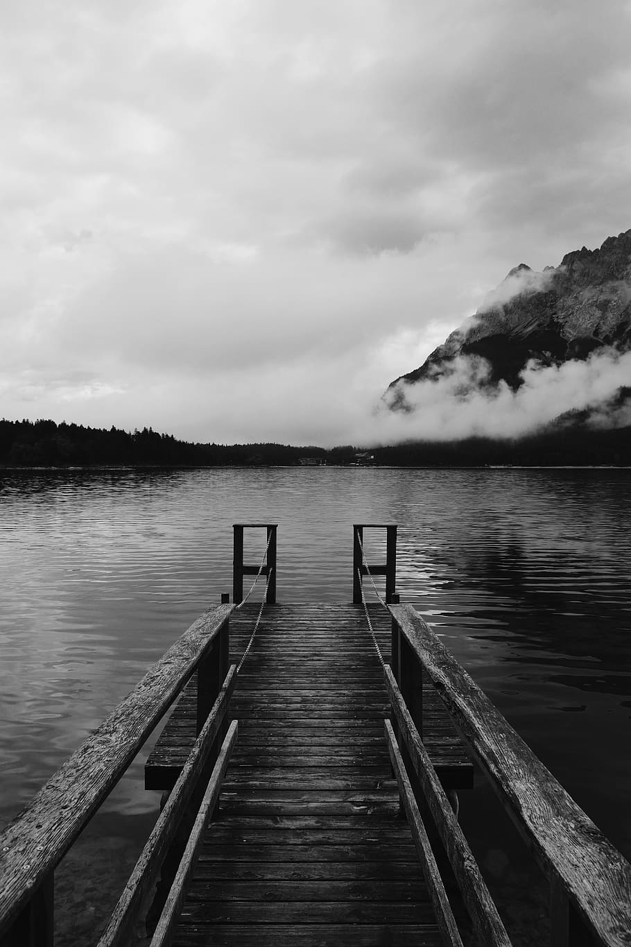 germany, grainau, eibsee, mist, fog, water, pond, pier, float HD wallpaper