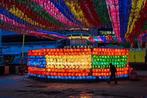 assorted-color lanterns at night, human, person, lighting, crowd HD wallpaper