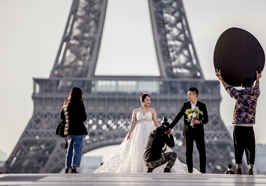 bride and groom, women, newlywed, adult, wedding, architecture HD wallpaper