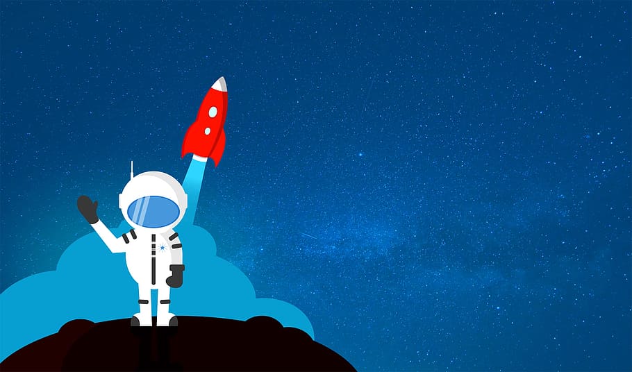 HD wallpaper: Cartoon Astronaut Waving Goodbye - With Copyspace, earth,  exploration | Wallpaper Flare