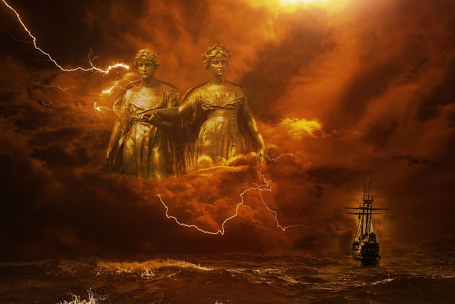 fantasy, dark, storm, lightning, goddesses, goddesses of the storm HD wallpaper