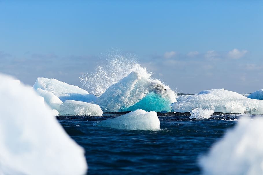 arctic, ice floating, iceberg, water, ocean, cold, calm, blue