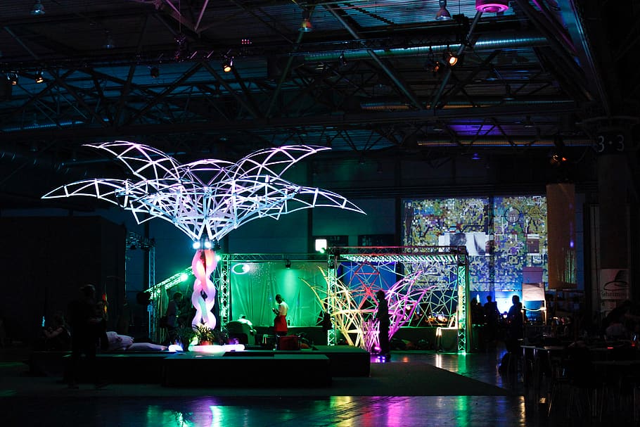 tree LED lights, person, human, germany, ccl, leipzig, acrobatic HD wallpaper