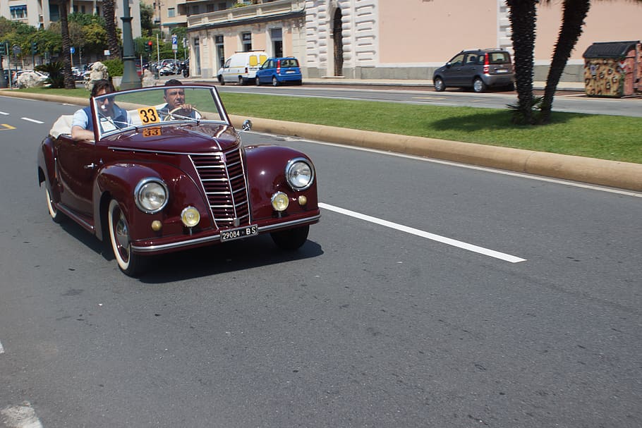 italy, genova, corso italia, historical car, transportation