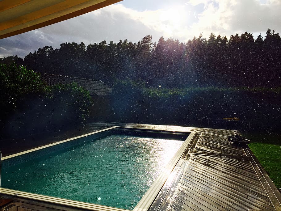 sverige, märsta, raindrop, trees, pool, water, sky, nature HD wallpaper