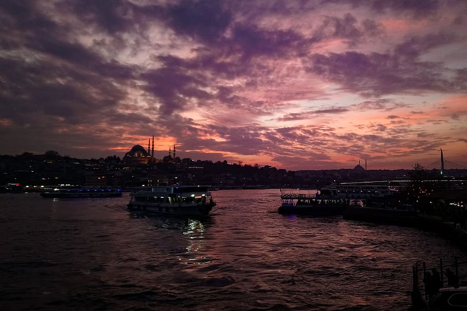 eminönü, in the evening, afternoon, turkey, cloud, see, marine, HD wallpaper