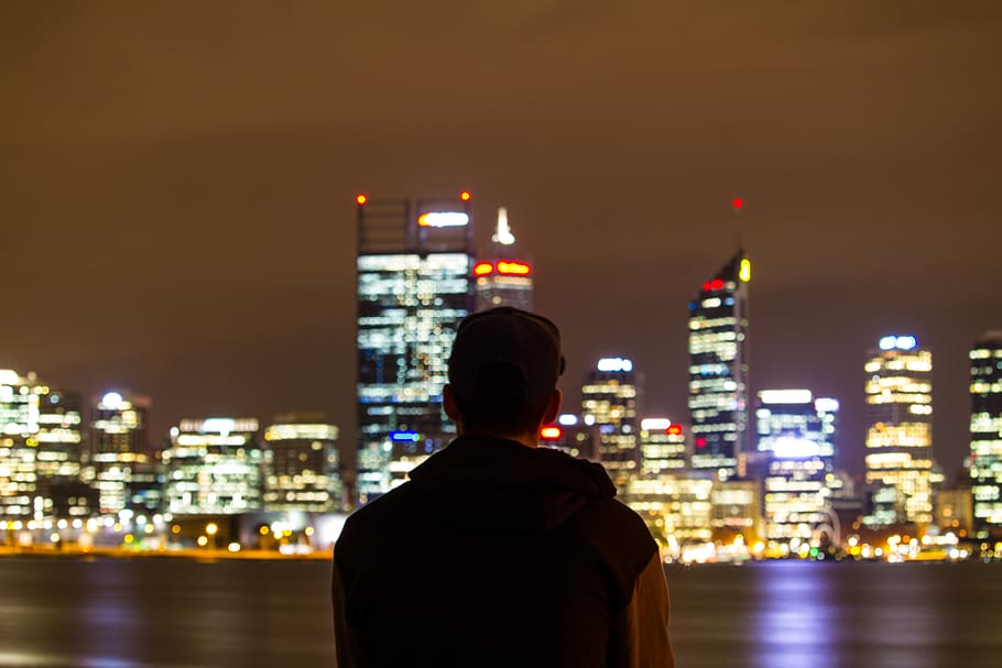 australia, perth, people, night, lights, city, hat, potrait HD wallpaper