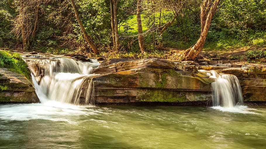 Hd Wallpaper Waterfall River Cascade Nature Green Rocks Forest