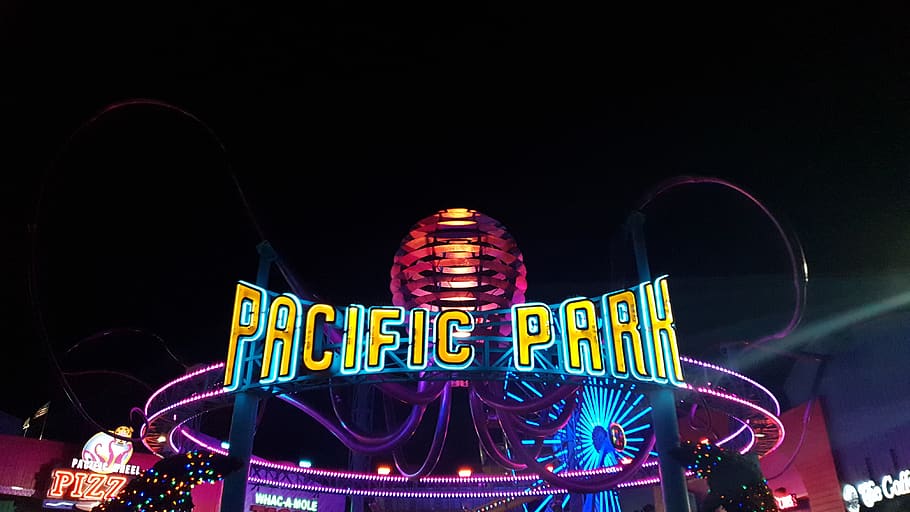 Pacific Park LED signage, light, neon, 404 santa monica pier, HD wallpaper