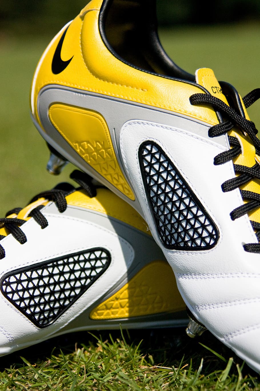 Closeup Photography of White-and-yellow Nike Low-top Cleats, boots, HD wallpaper