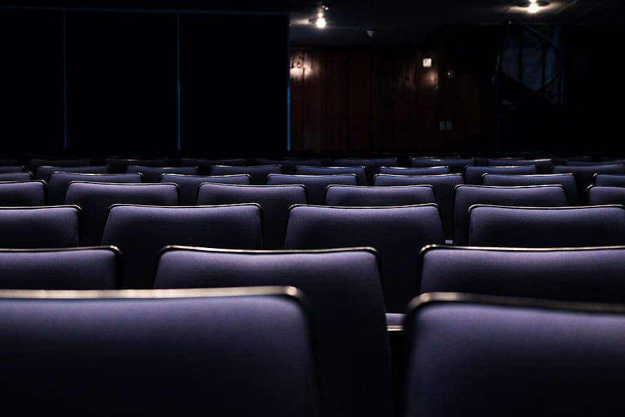 gray leather theater seats, hall, indoors, interior design, auditorium, HD wallpaper