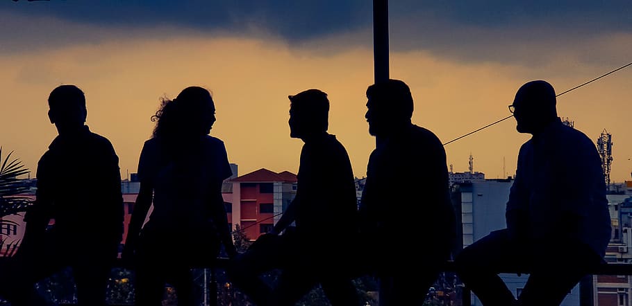 Silhouette Of People, backlit, dawn, sky, sunset, group of people HD wallpaper