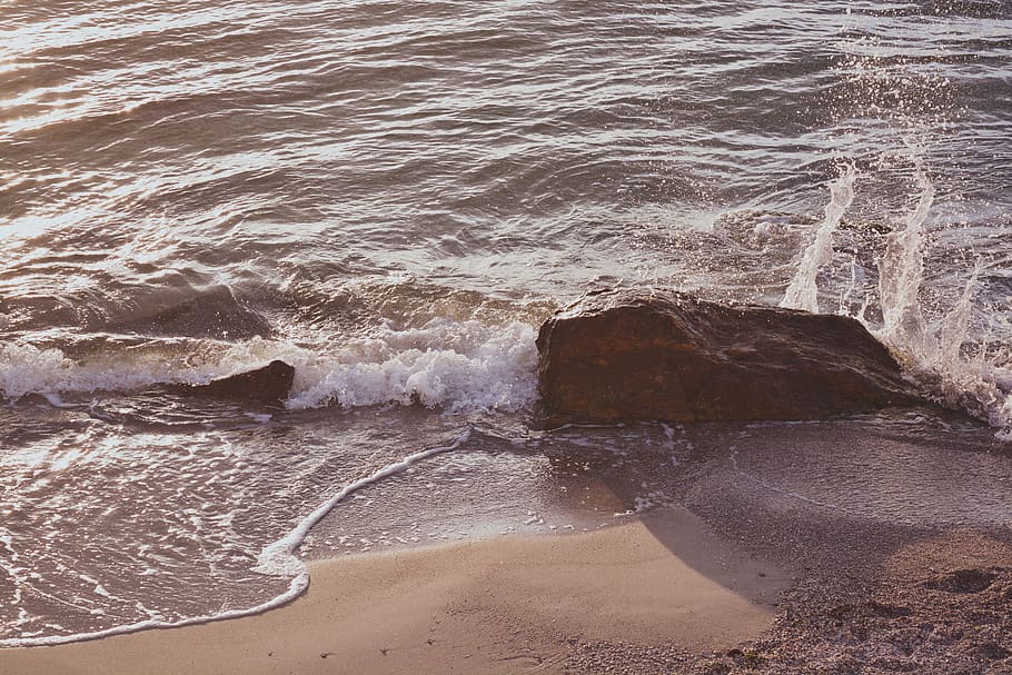 landscape, sea, water, waves, sun, sunlight, sunshine, sunset HD wallpaper