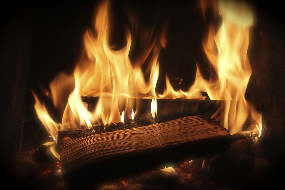 Orange Flames, fire, fireplace, heat, wood, burning, fire - natural phenomenon HD wallpaper