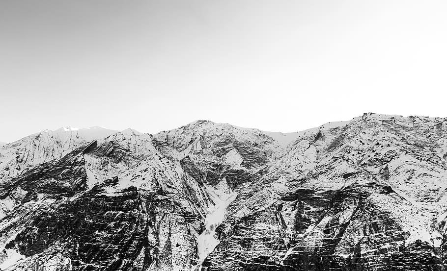 mountain, landscape, snow, winter, black and white, bw, summit HD wallpaper