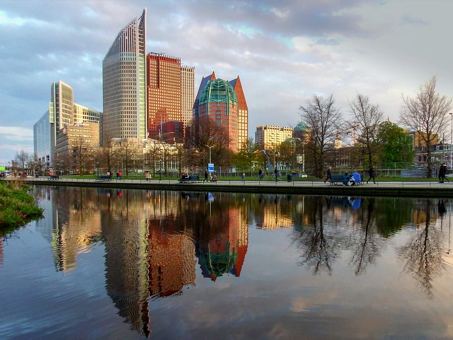 reflection, lights, water, landscape, cityscape, skyline, lake HD wallpaper