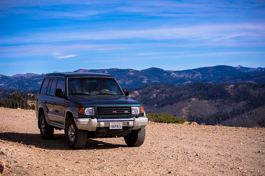 trees, forest, mountains, dirt, car, montero, sky, clouds, mode of transportation HD wallpaper