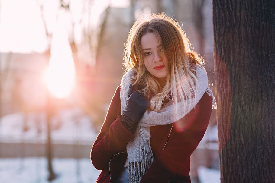 Portrait of Young Woman during Winter, adult, beautiful, blur