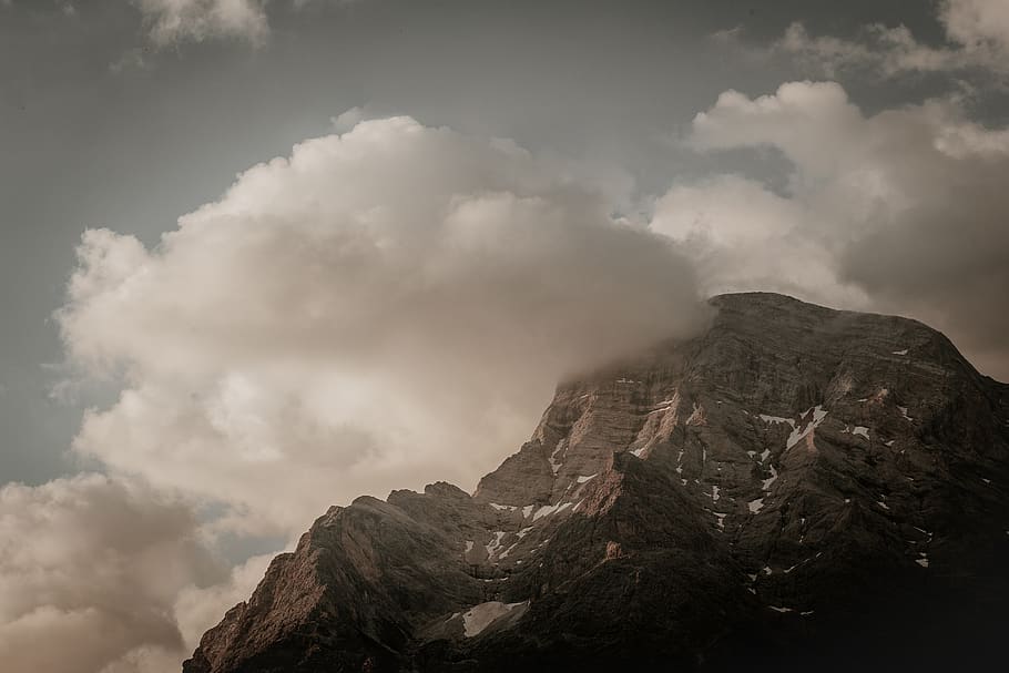 Mountain During Cloudy Day, clouds, landscape, rocky mountain HD wallpaper
