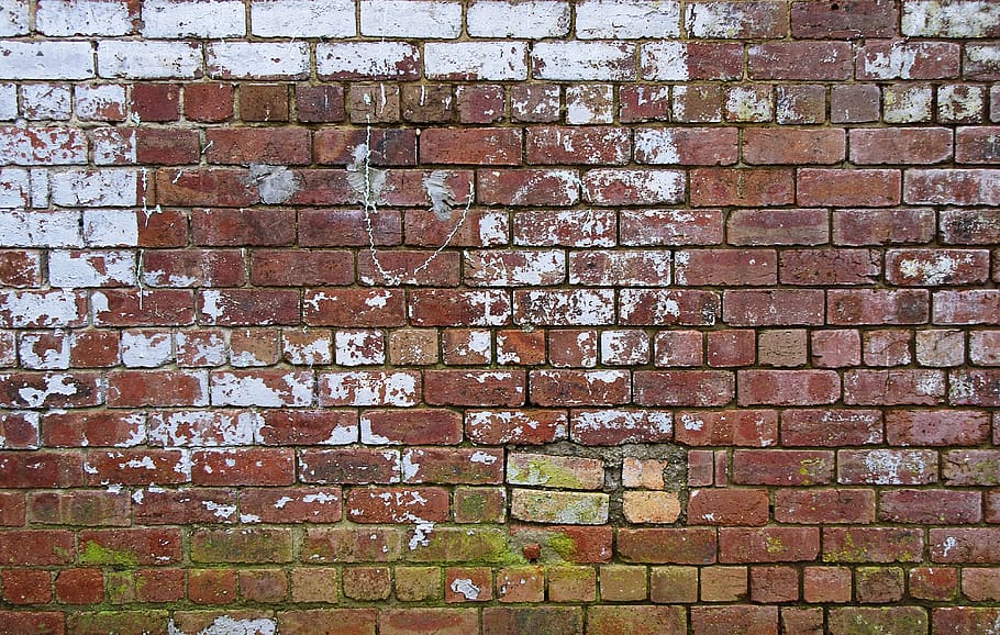 brick, wall, stone wall, moss, plant, demolition, mural, painting, HD wallpaper