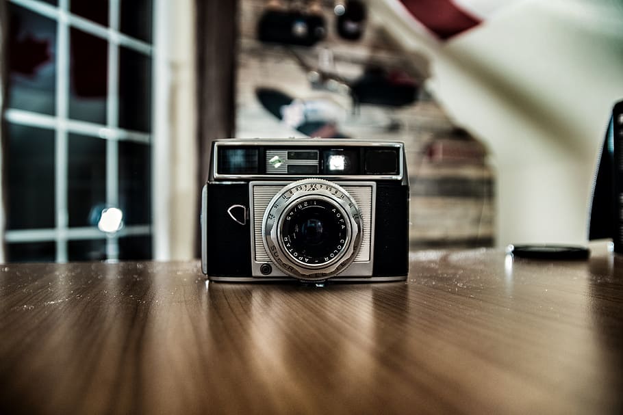 Silver and Black Shallow Focus Camera on Table, antique, blur HD wallpaper