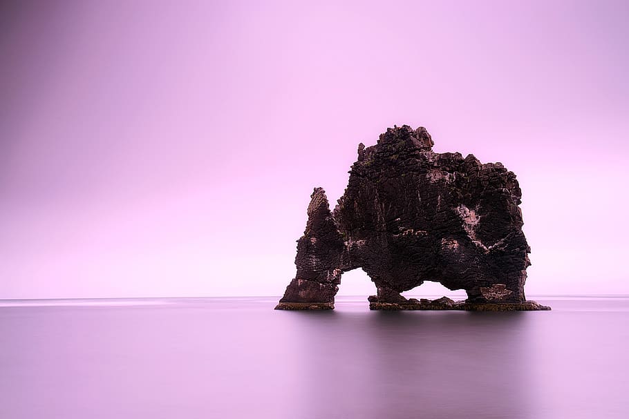Brown Rock Formation, backlit, beautiful, dawn, nature, ocean HD wallpaper