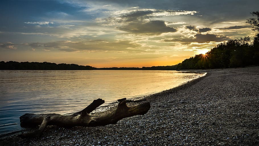 sunset, river, danube, nature, water, the sky, outdoors, twilight HD wallpaper