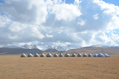 kyrgyzstan, yurt, cloud - sky, tranquil scene, environment HD wallpaper