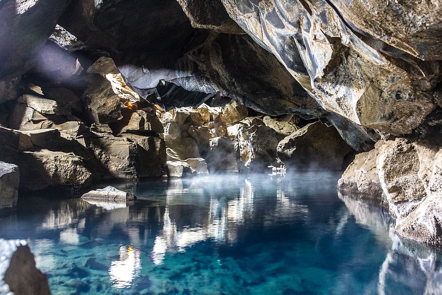 iceland, hot spring, volcano, cave, rock, stone, tunnel, majestic HD wallpaper