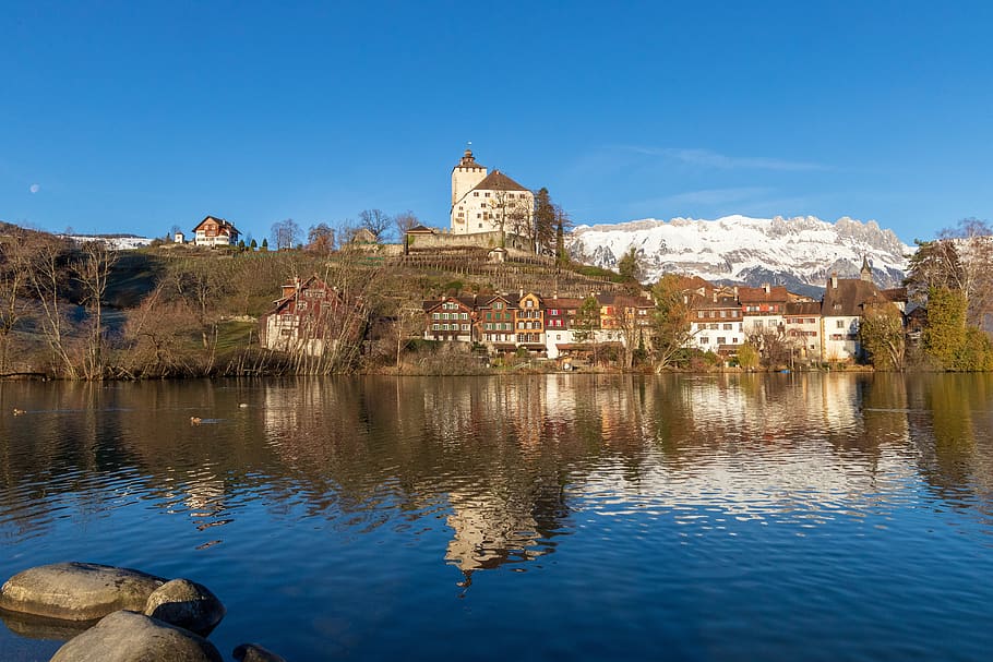 lake, castle, be mountain, book, grabs, switzerland, mirroring HD wallpaper