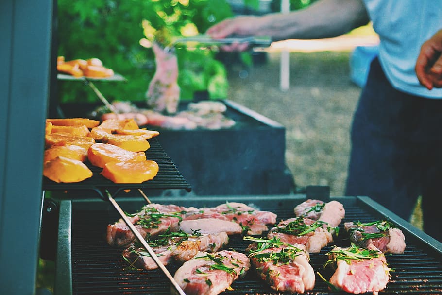 person grilling meat, food and drink, freshness, barbecue, real people HD wallpaper