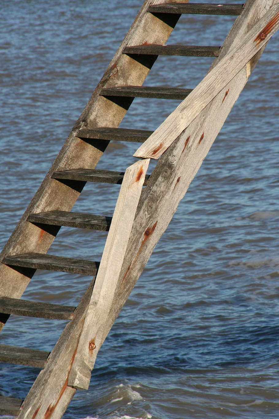ocean, staircase, wood, wave, side, nature, landscape, water HD wallpaper