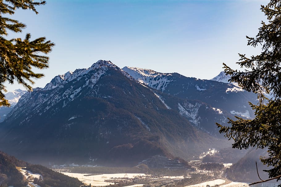 landscape, outlook, view, snow, sky, mountains, mountain peaks HD wallpaper