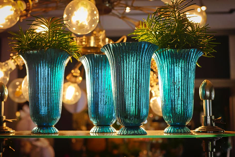 vase, blue, crystal, transparent, light, lamp, decoration, glass HD wallpaper