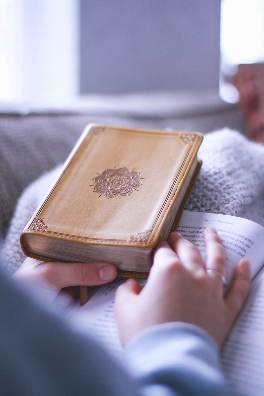 person holding brown book, publication, indoors, human hand, real people HD wallpaper