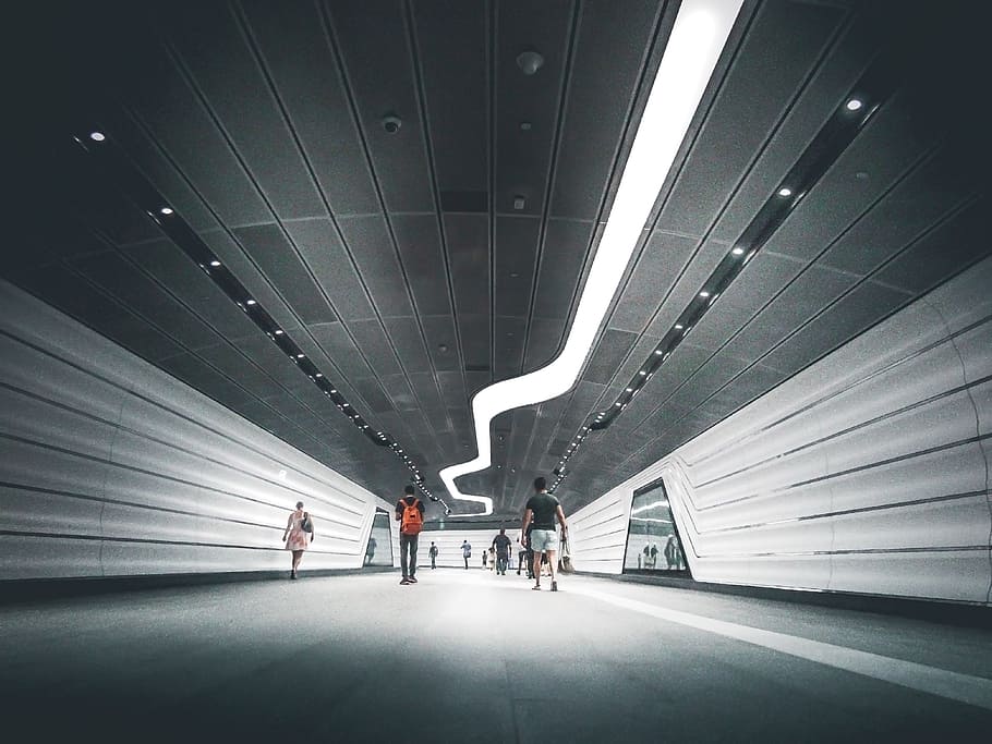architecture, building, infrastructure, people, walking, floor HD wallpaper