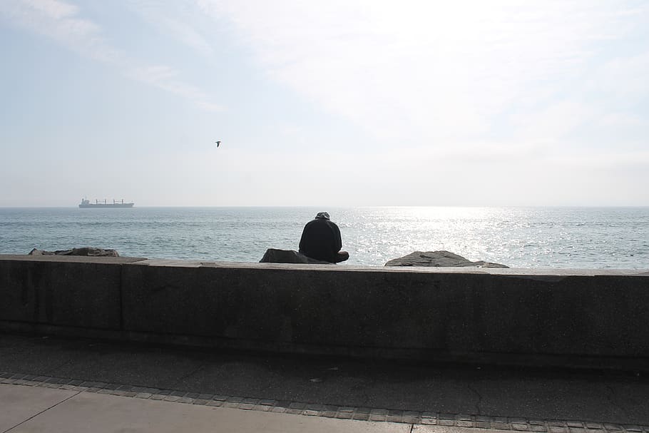 alone, sea, coast, waldside, water, horizon over water, sky HD wallpaper