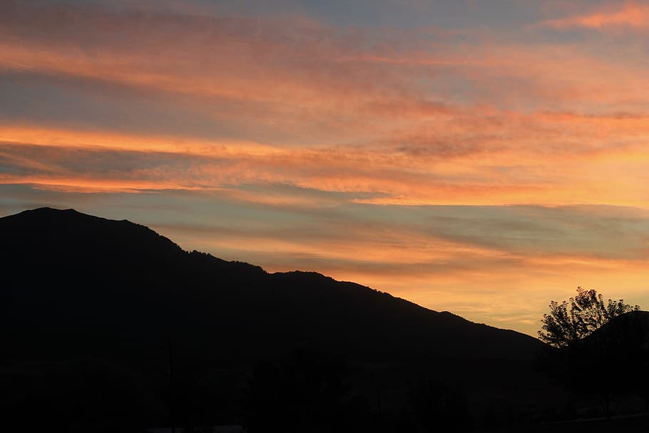 sunset, silhouette, mountains, dusk, nature, sky, evening, landscape HD wallpaper