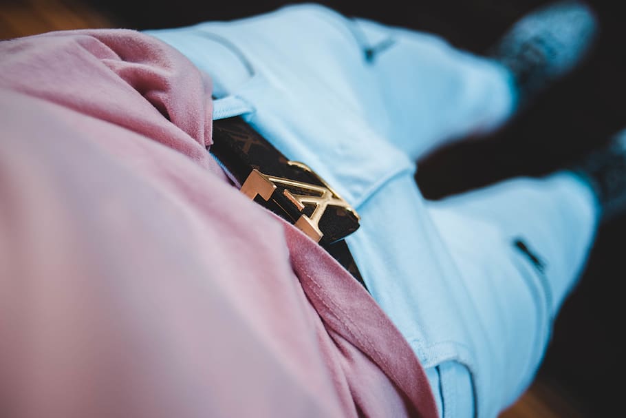 focus photography of black Louis Vuitton belt, clothing, apparel