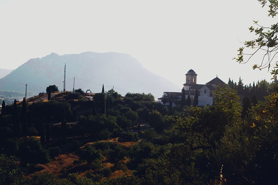 spain, xàtiva, tree, built structure, building exterior, mountain HD wallpaper