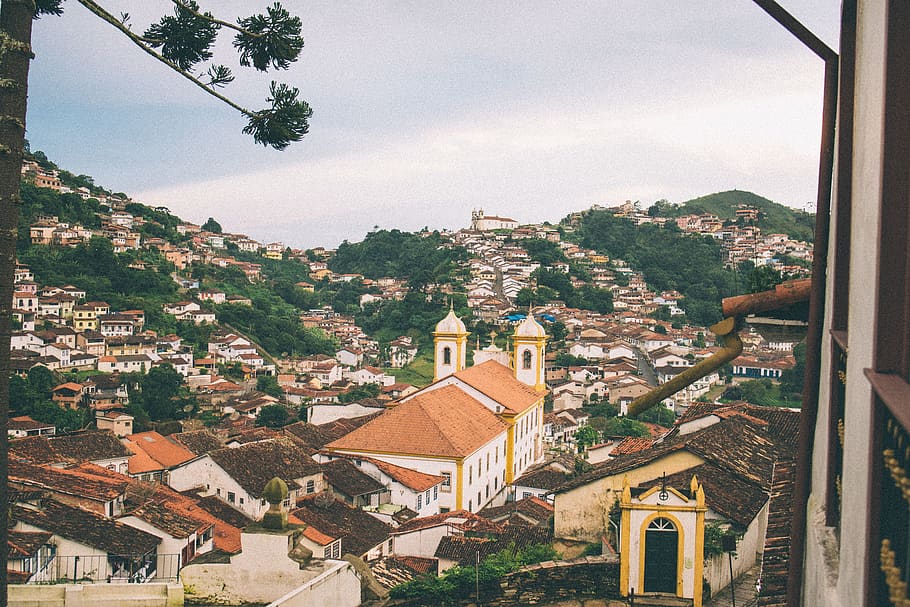 view of city during daytime, roof, ouro preto, brazil, landscape, HD wallpaper