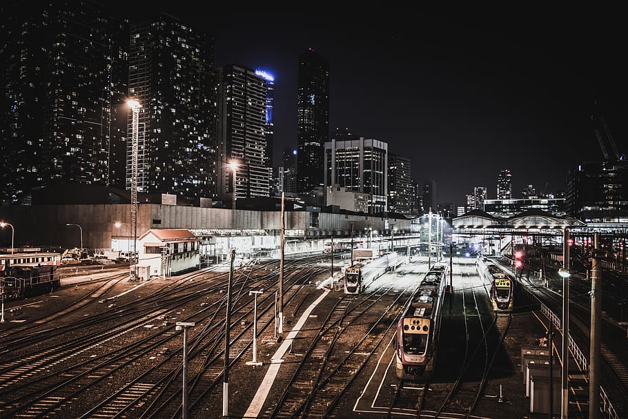 australia, melbourne, railroad station, train station, skyscrapers, HD wallpaper