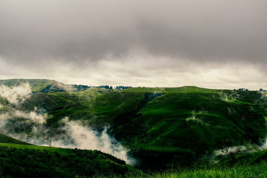 Green Mountain, clouds, daylight, grass, landscape, mountains HD wallpaper