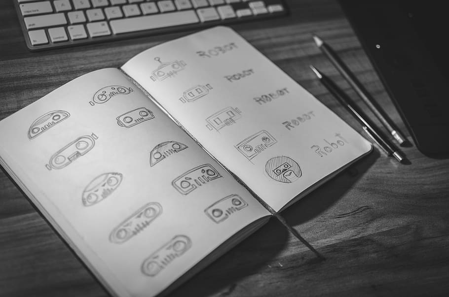 designer, logo, sketch, notebook, desk, office, business, illustration HD wallpaper