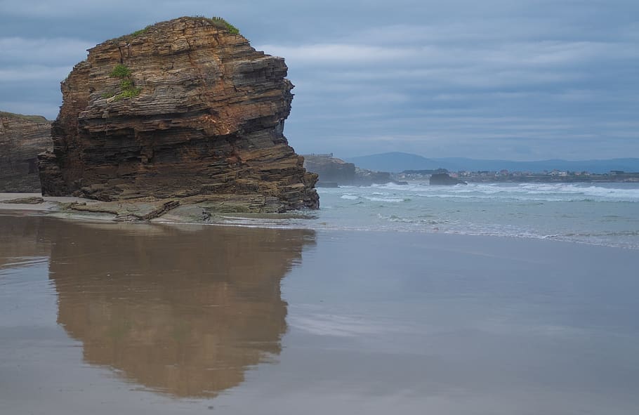 spain, as catedrais beach, water, rock, tranquility, beauty in nature HD wallpaper