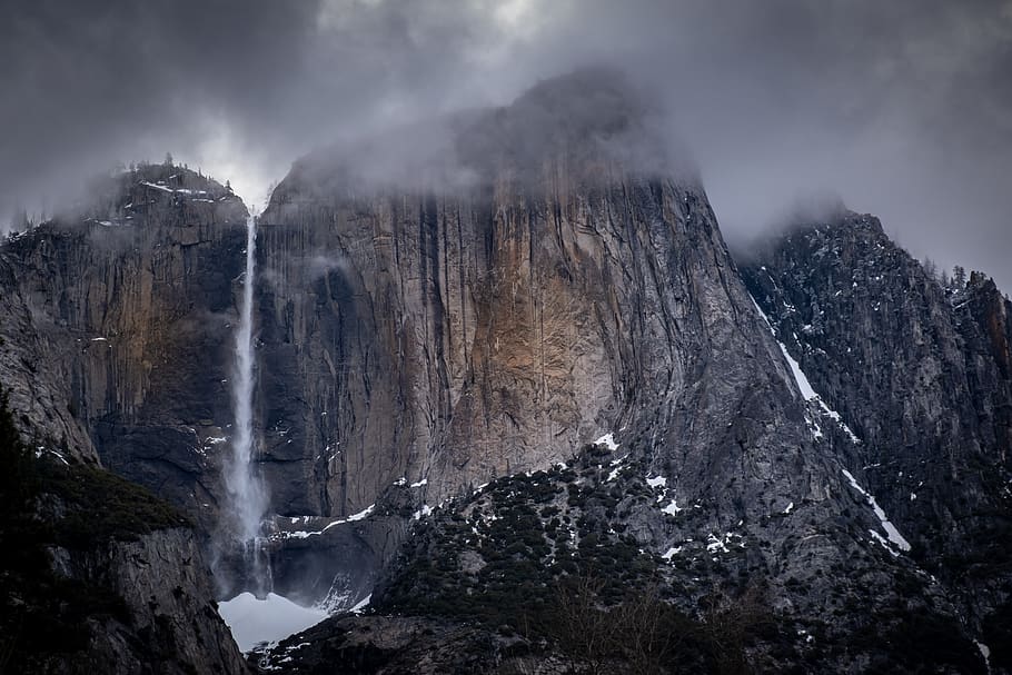 mountain cliff under nimbus clouds, scenics - nature, beauty in nature HD wallpaper